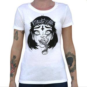 Choke Me White & Black Custom Art Tee by Miss Cherry Martini S-M-L-XL-2XL NWT
